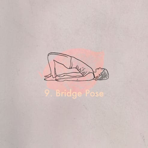 Illustration einer Frau welche die Brücke Yoga Position macht. 