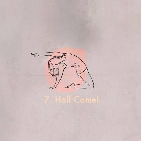 Illustration einer Frau welche die halbes Kamel Yoga Position