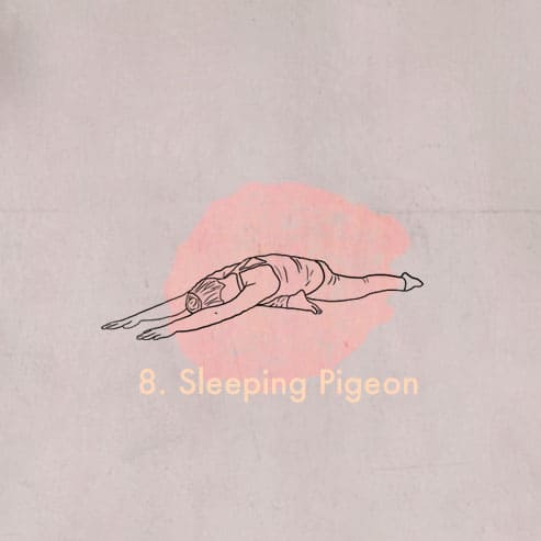 Illustration einer Frau welche die Sleeping Pigeon Yoga Position