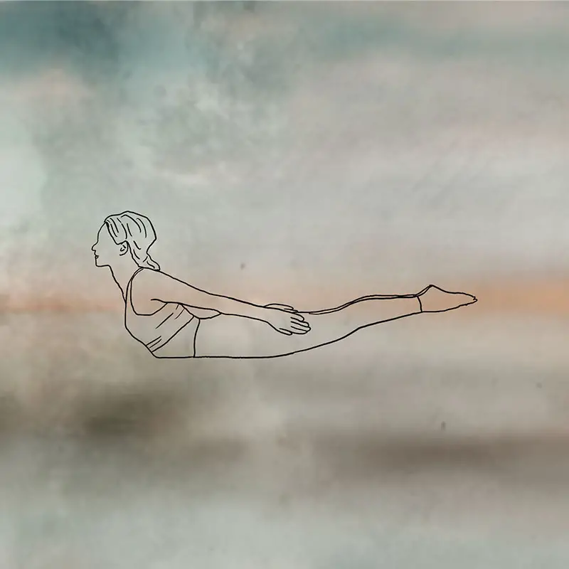 Illustration of a woman, doing the pilates excercice back extension